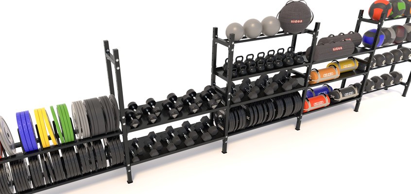 Sidea commercial modular gym storage racks, weight trees, and dumbbell storage bays