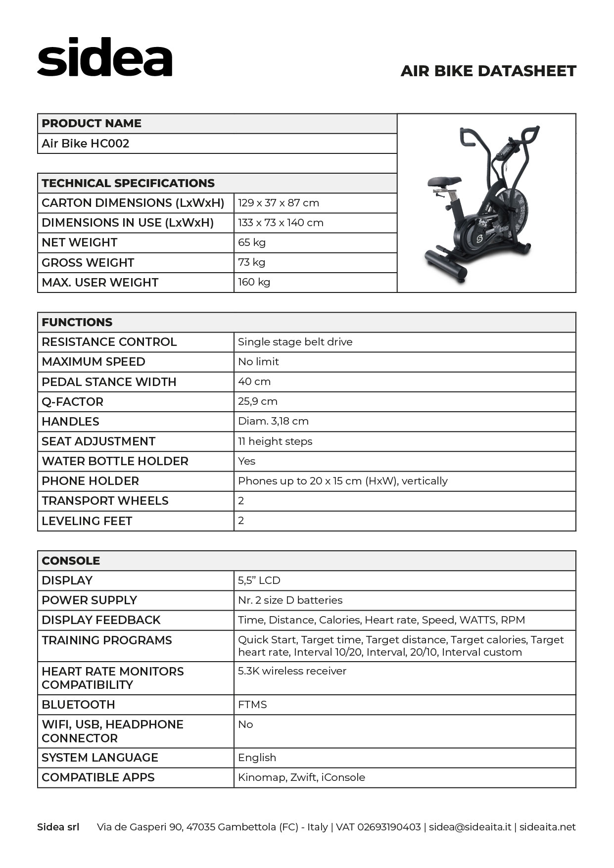 HC002 Air Bike - datasheet 3