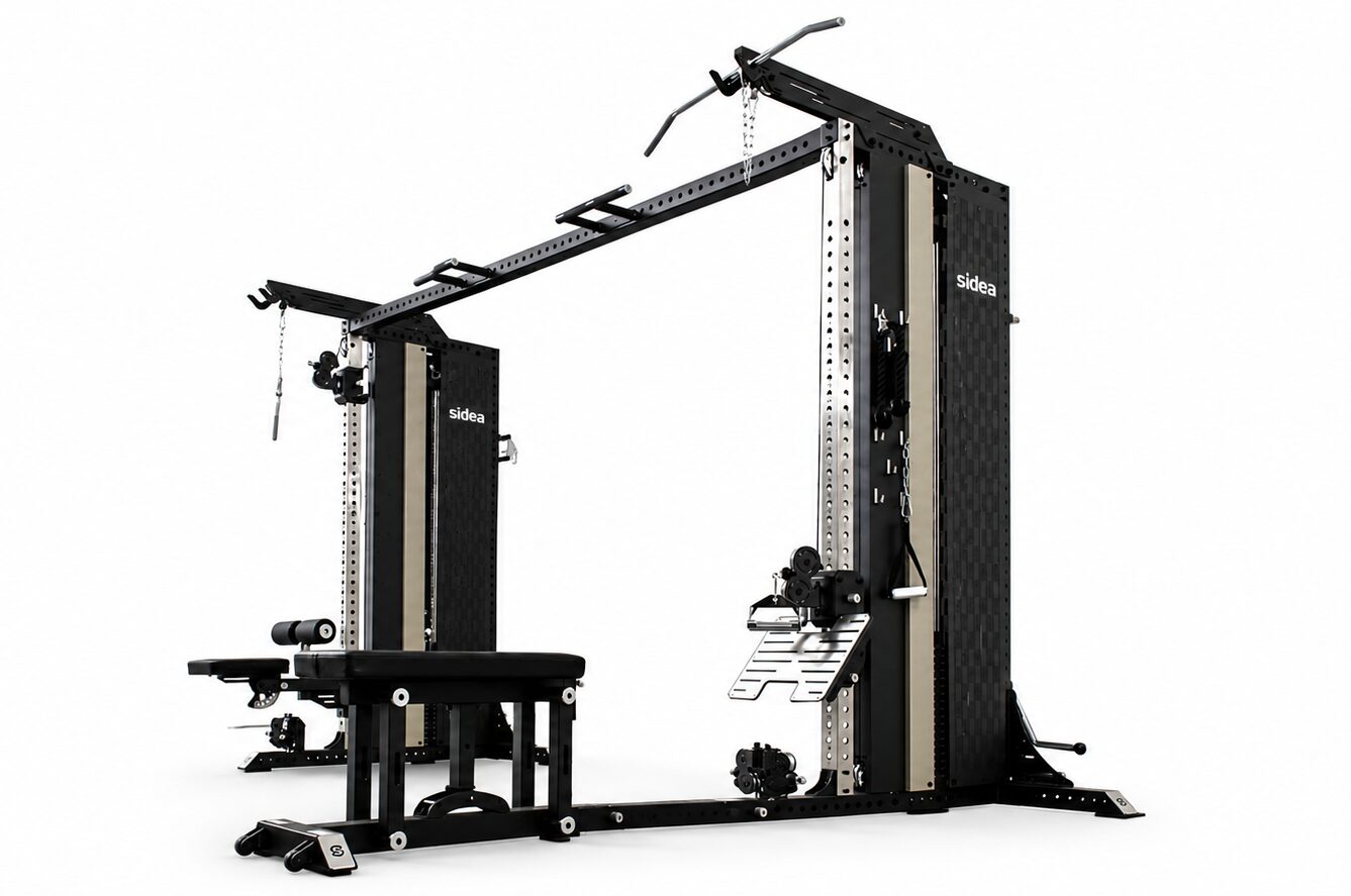 Commercial cable station with integrated bench and attachments